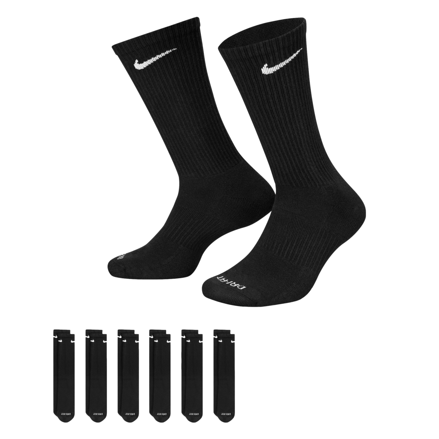 Nike Everyday Plus Cushioned Crew Dri-fit Socks (6 pack) - Black SX6897-010