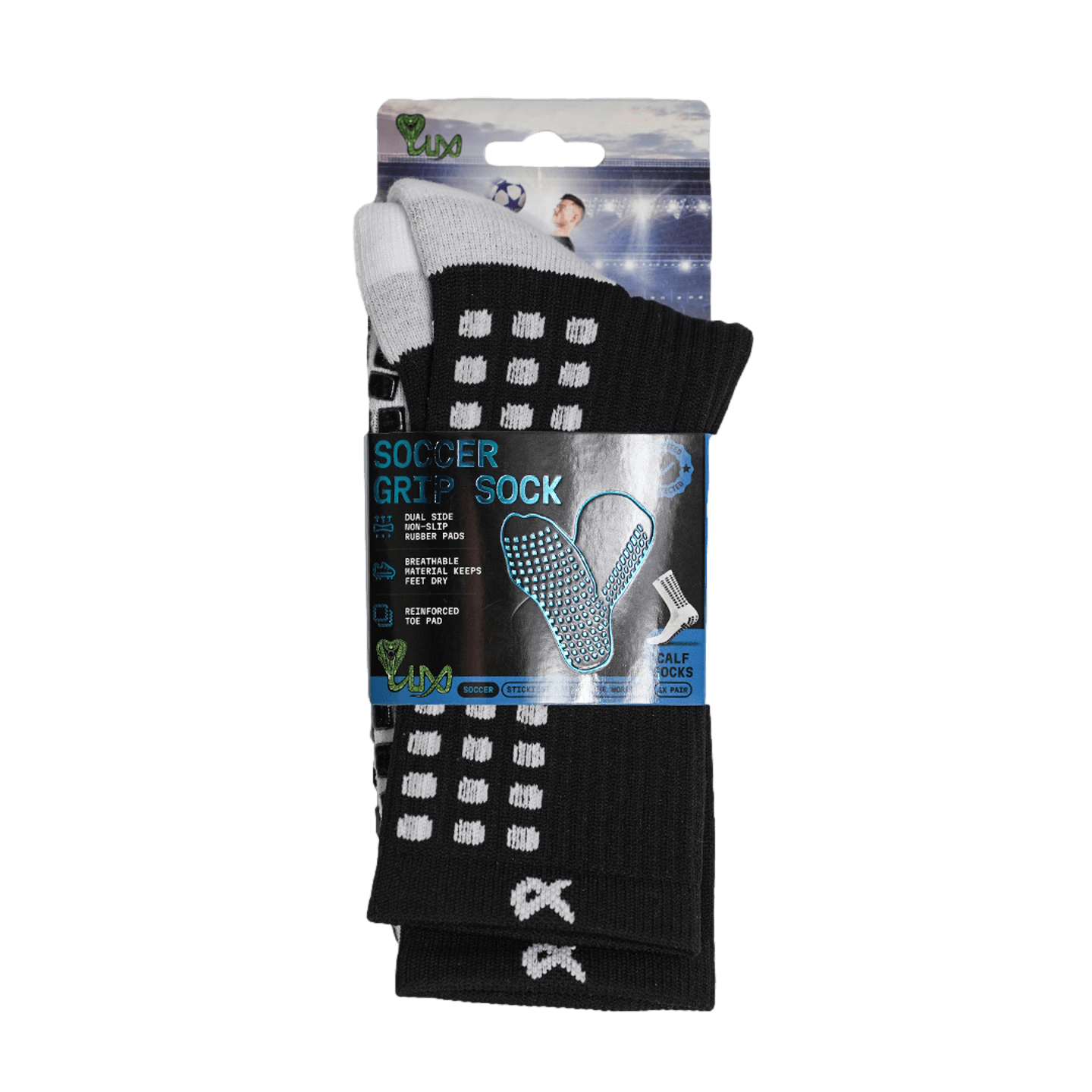 Lux Soccer Grip Calf Socks - Black EB-LU-203