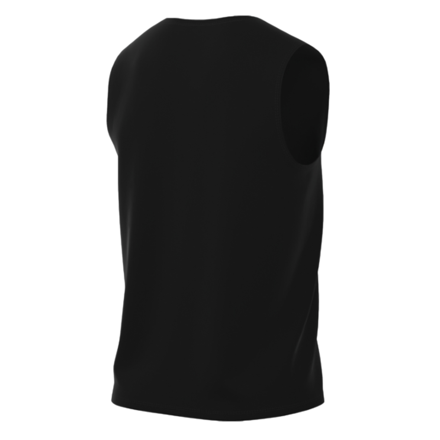 Back view of a plain black sleeveless tank top.