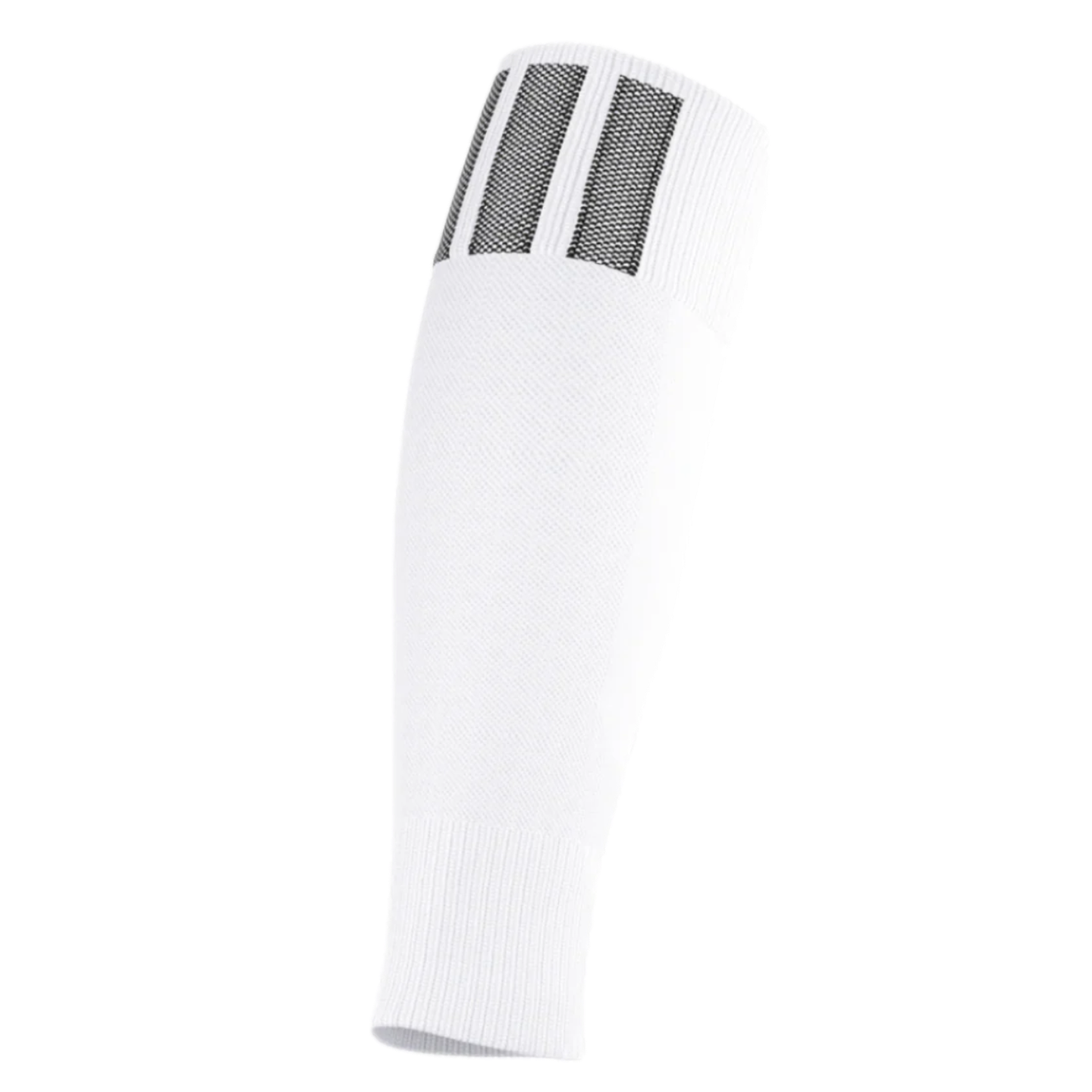 White athletic leg sleeve with three vertical black stripes at the top, shown against a black background.