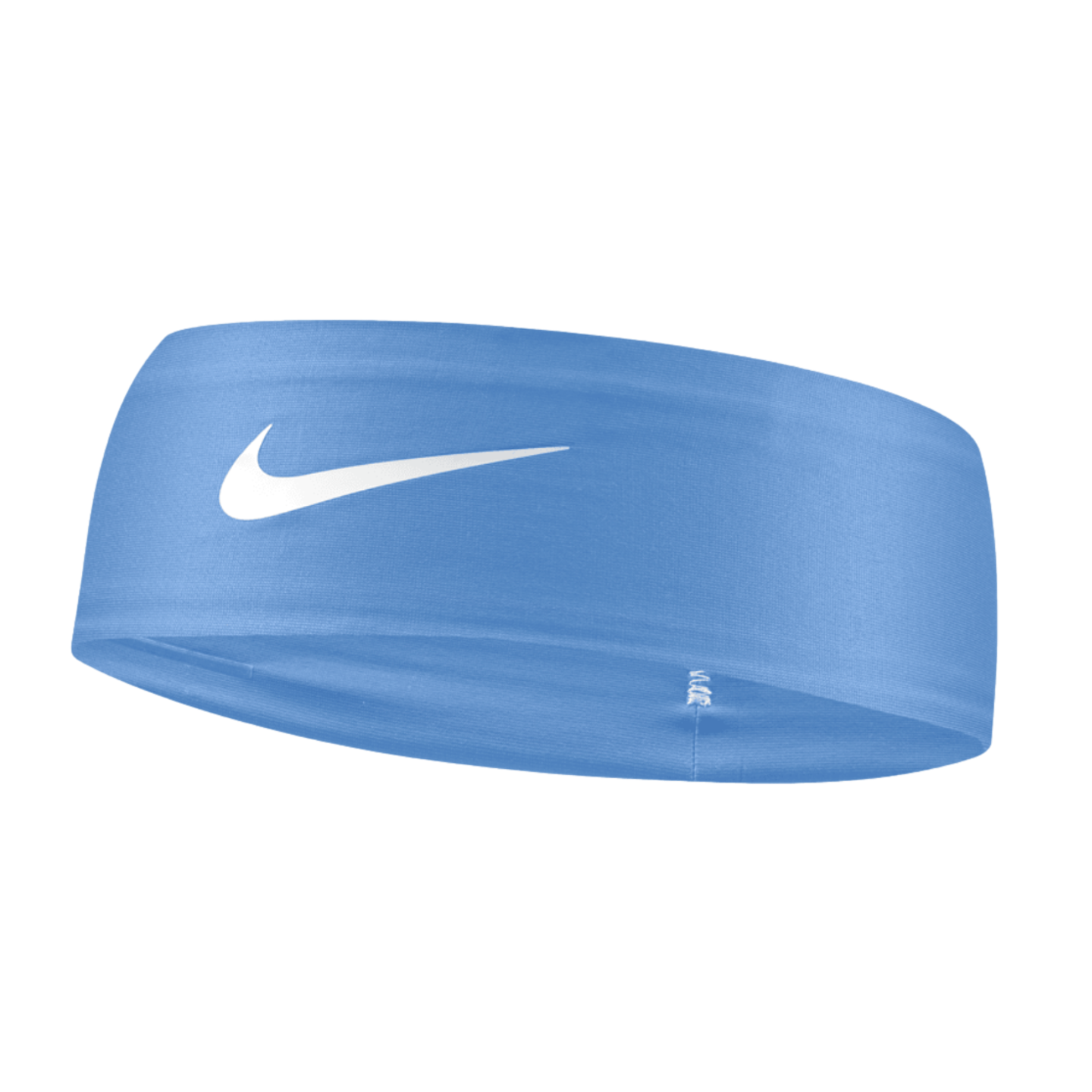 Light blue Nike headband featuring a white swoosh logo, shown against a solid black background.