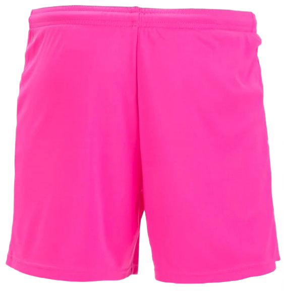 A pair of vibrant hot pink athletic shorts with an elastic waistband.