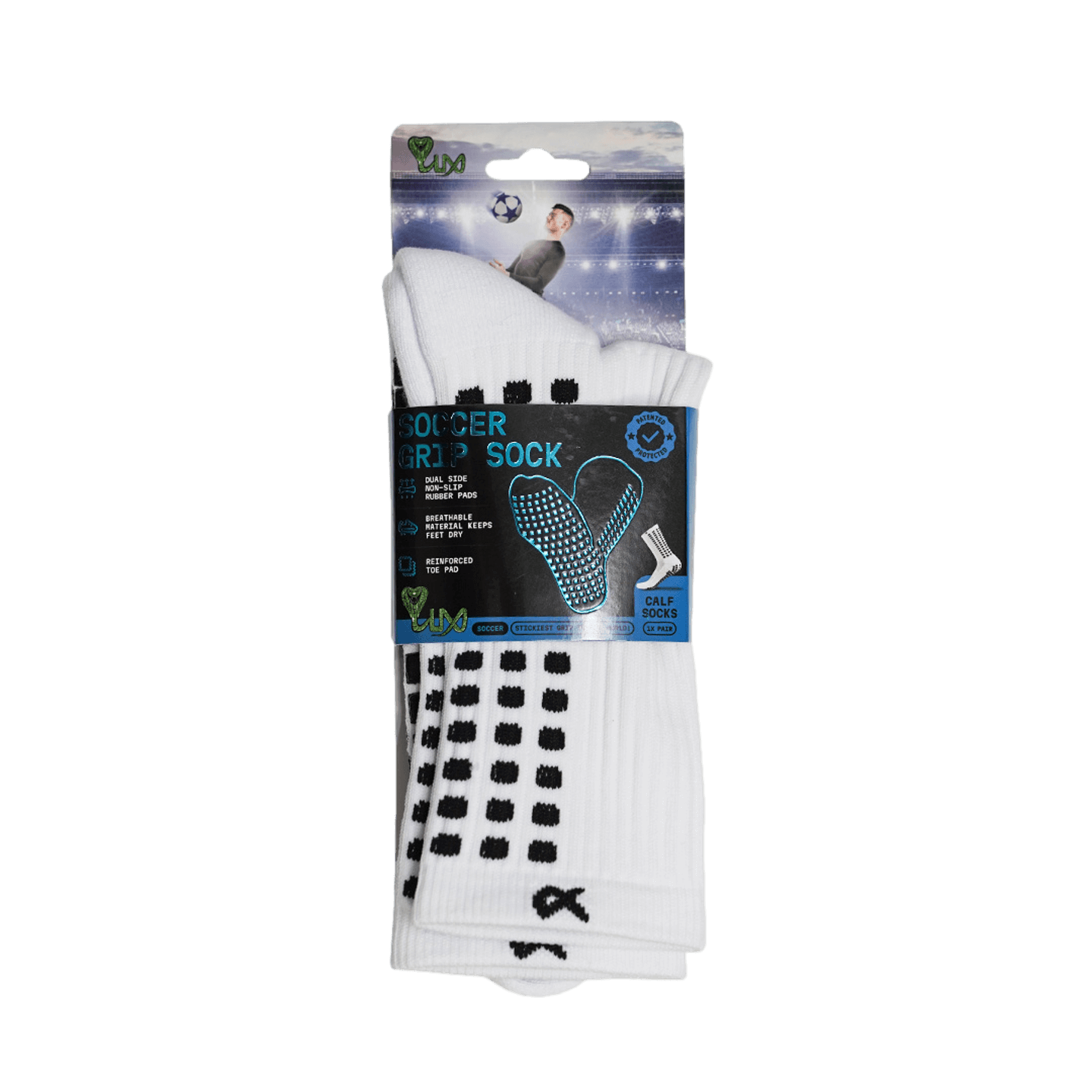 Lux Soccer Grip Calf Socks - White EB-LU-201