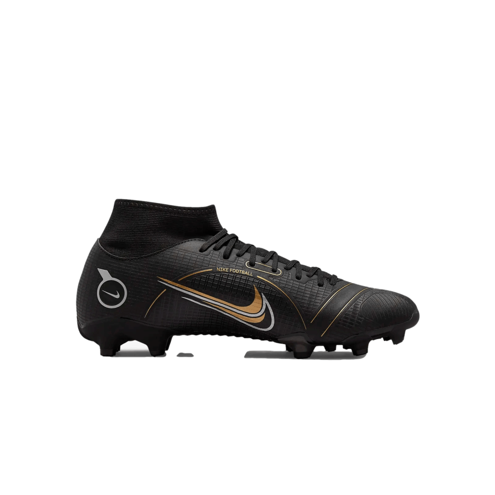 (NIKE-DJ2873-007) Nike Mercurial Superfly 8 Academy MG Firm Ground Cleats [BLACK/METALLIC GOLD-METALLIC SILVER]