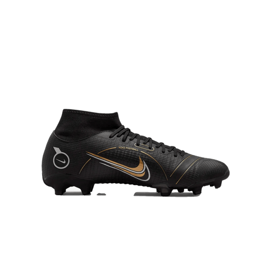 (NIKE-DJ2873-007) Nike Mercurial Superfly 8 Academy MG Firm Ground Cleats [BLACK/METALLIC GOLD-METALLIC SILVER]