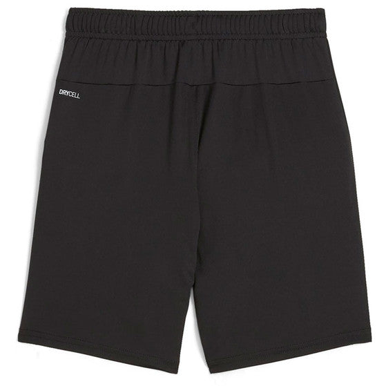 Rear view of black athletic shorts featuring an elastic waistband and a small white "DRYCELL" logo on the left hip.