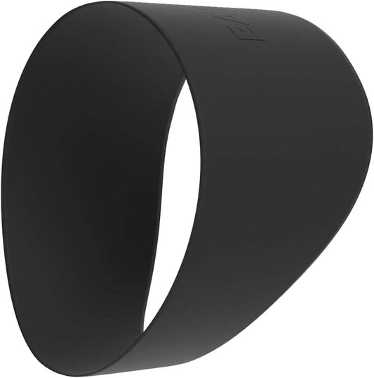 A wide, matte black Eazy Kickers Shoe Band Lace Cover made of flexible silicone, shown as a simple circular band designed to slide over footwear.