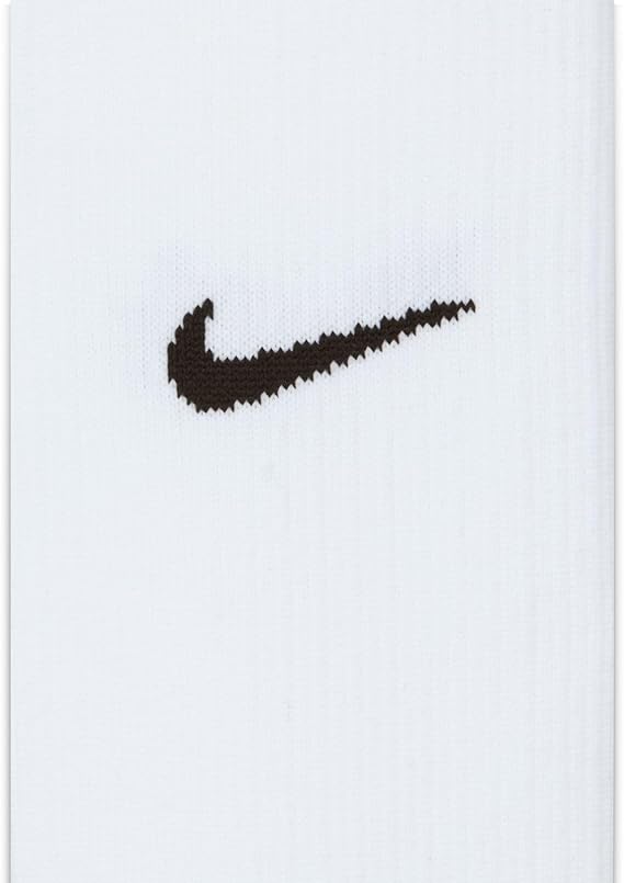 Black Nike swoosh logo embroidered on white ribbed fabric.