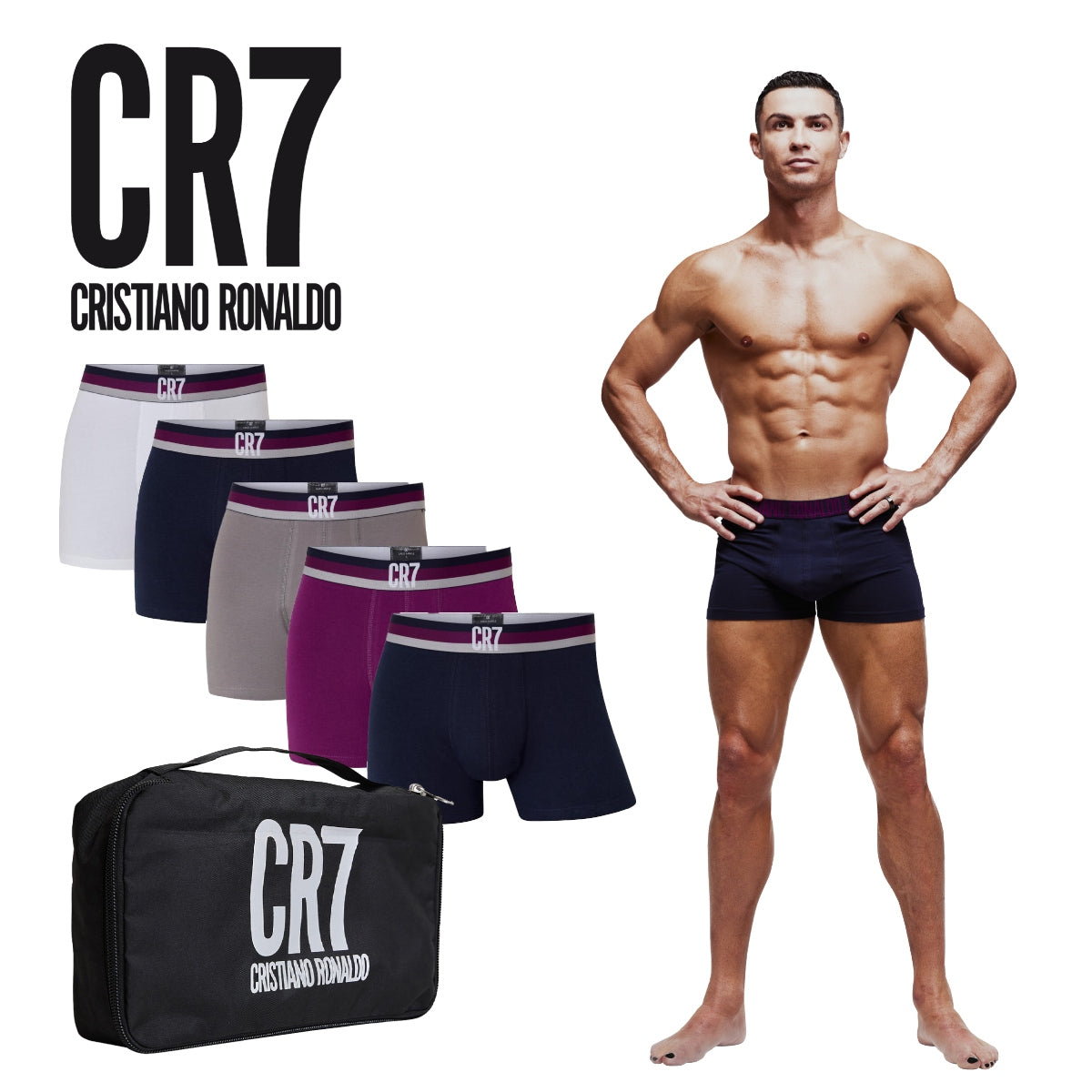 CR7 Underwear Cotton Blend Trunks 5 Pack Travel Bag