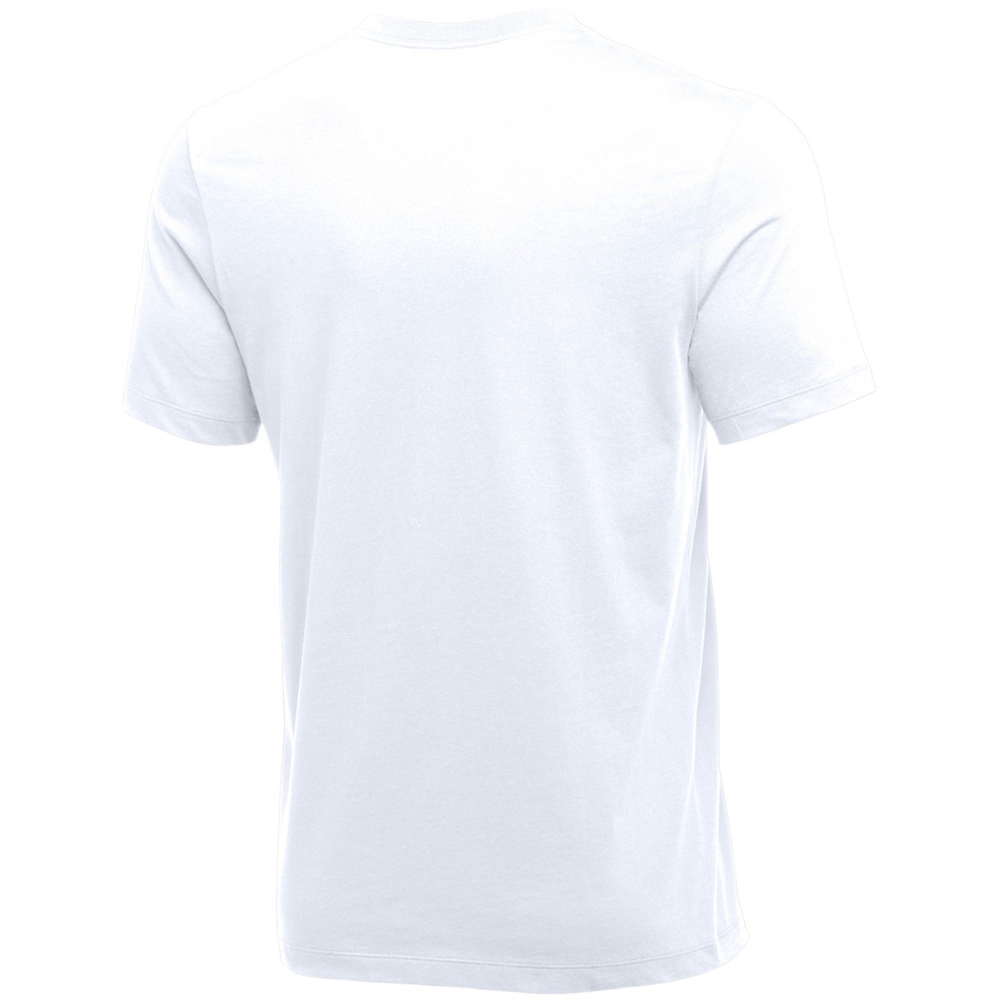 Back view of a plain white short-sleeved crewneck t-shirt.