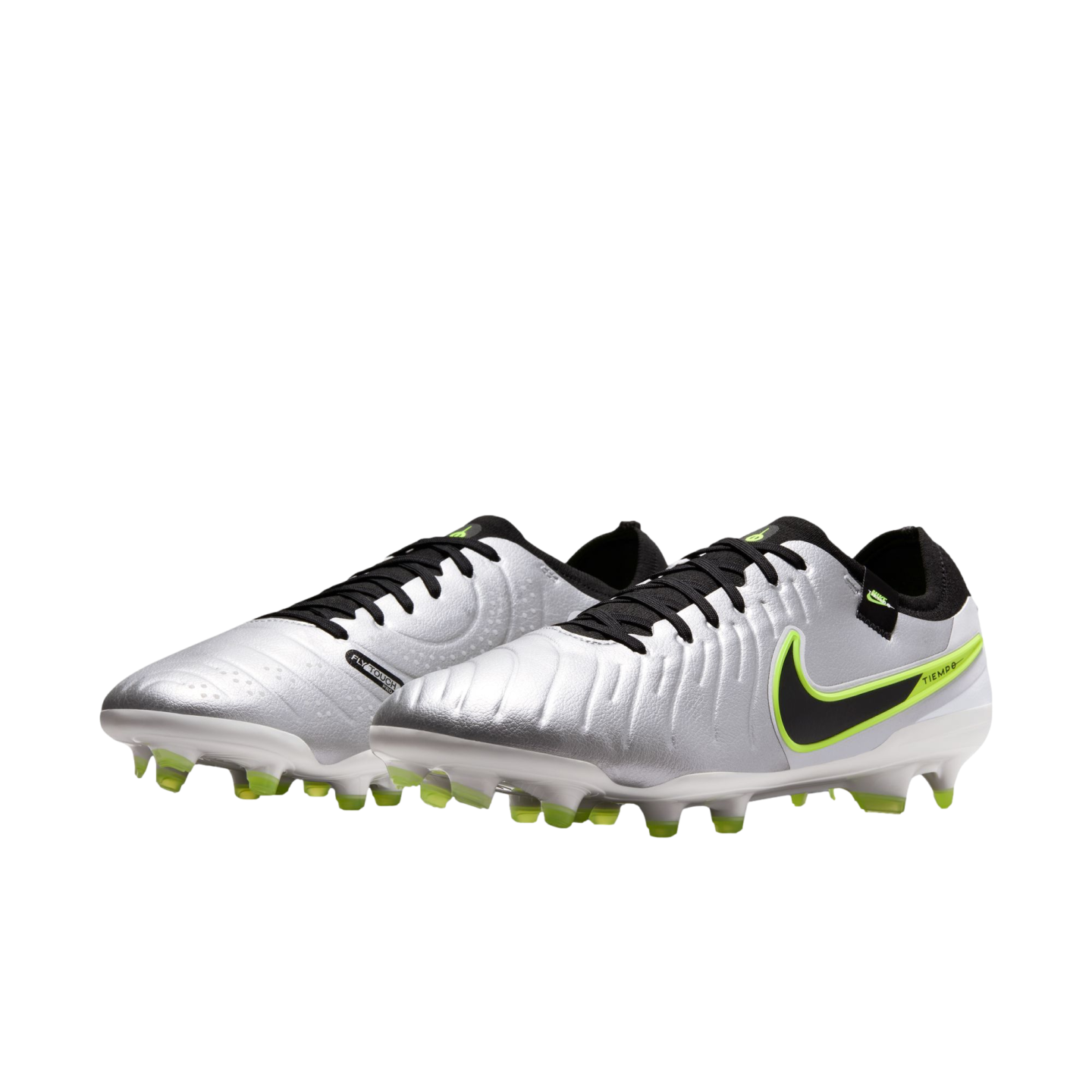 (NIKE-DV4333-001) Botas de fútbol para terreno firme Nike Tiempo Legend 10 Pro [PLATA METALIZADA/NEGRO VOLTIO] (lanzamiento el 17/10/24)