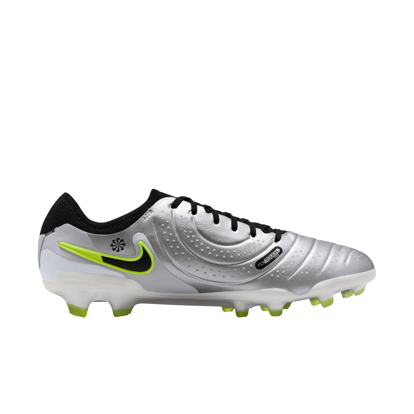 (NIKE-DV4333-001) Botas de fútbol para terreno firme Nike Tiempo Legend 10 Pro [PLATA METALIZADA/NEGRO VOLTIO] (lanzamiento el 17/10/24)