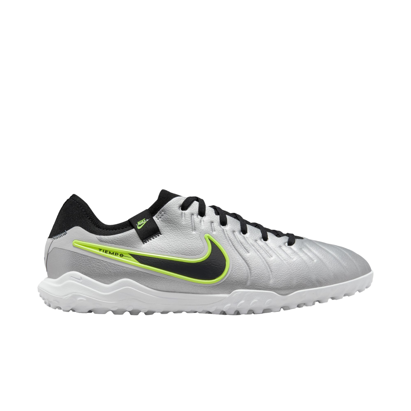 (NIKE-DV4336-001) Zapatillas Nike Tiempo Legend 10 Pro Turf [PLATA METALIZADA/NEGRO VOLTIO] (Lanzamiento el 17/10/24)