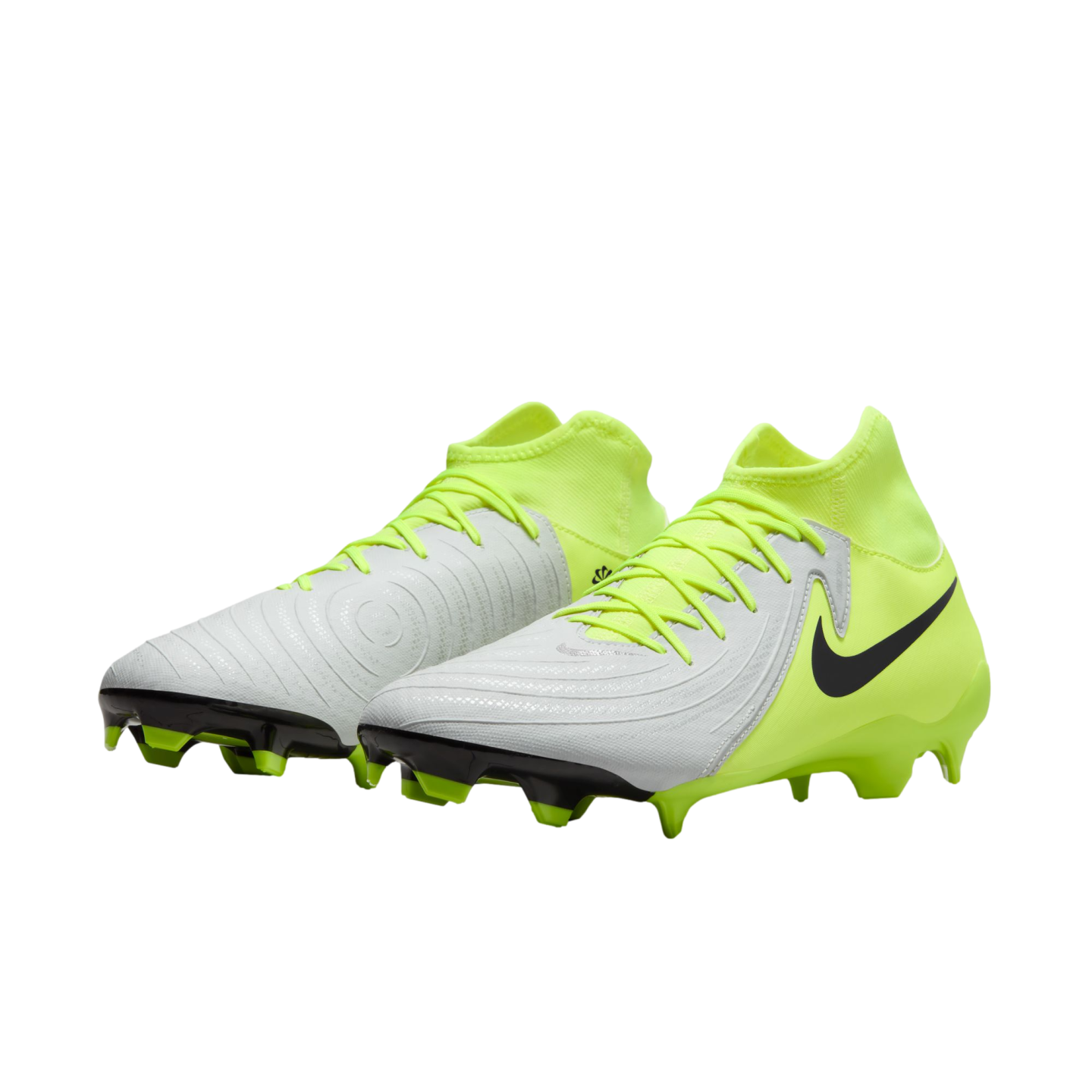 (NIKE-FD6725-003) Botas de fútbol para terreno firme Nike Phantom Luna 2 Academy [PLATA METALIZADA/NEGRO VOLTIO] (lanzamiento el 17/10/24)