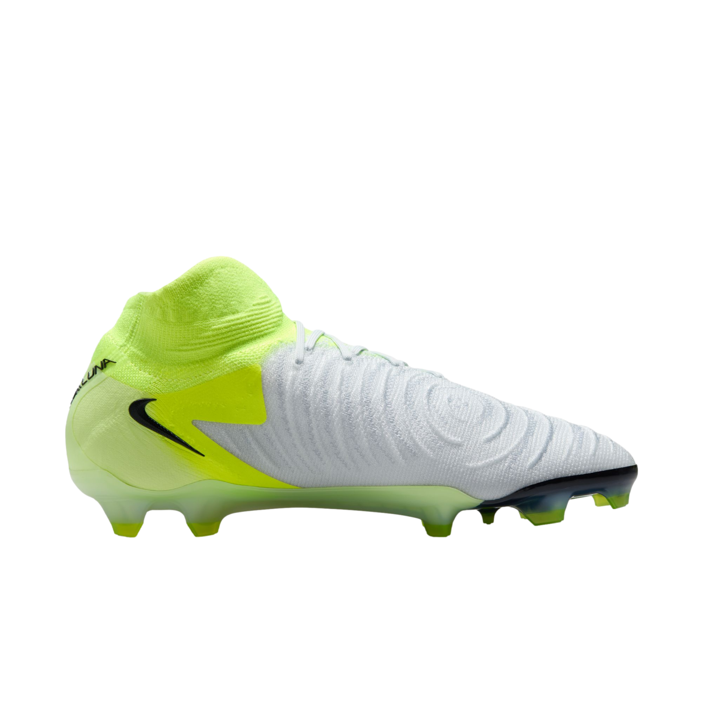 (NIKE-FJ2572-003) Botas de fútbol para terreno firme Nike Phantom Luna 2 Elite [PLATA METALIZADA/NEGRO VOLTIO] (lanzamiento el 14/10/24)