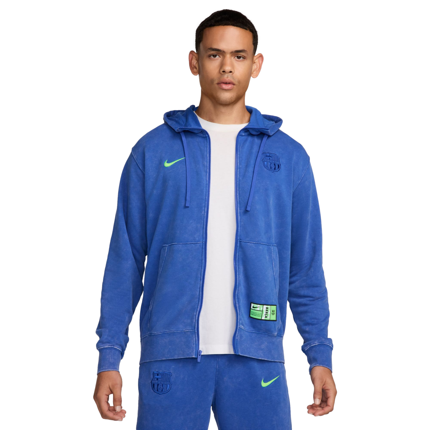 (NIKE-FQ2999-405) Sudadera con capucha y cierre completo de felpa francesa Nike Barcelona Club [HYPER ROYAL/LIME BLAST] (lanzamiento el 1/9/24)