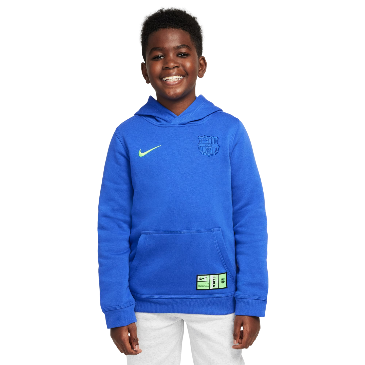 (NIKE-FQ3449-405) Sudadera con capucha juvenil Nike Barcelona Club [HYPER ROYAL/LIME BLAST] (lanzamiento el 1/9/24)