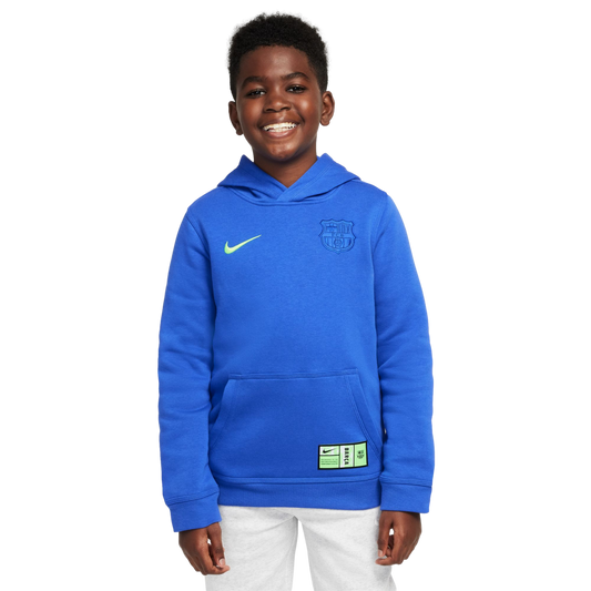 (NIKE-FQ3449-405) Sudadera con capucha juvenil Nike Barcelona Club [HYPER ROYAL/LIME BLAST] (lanzamiento el 1/9/24)