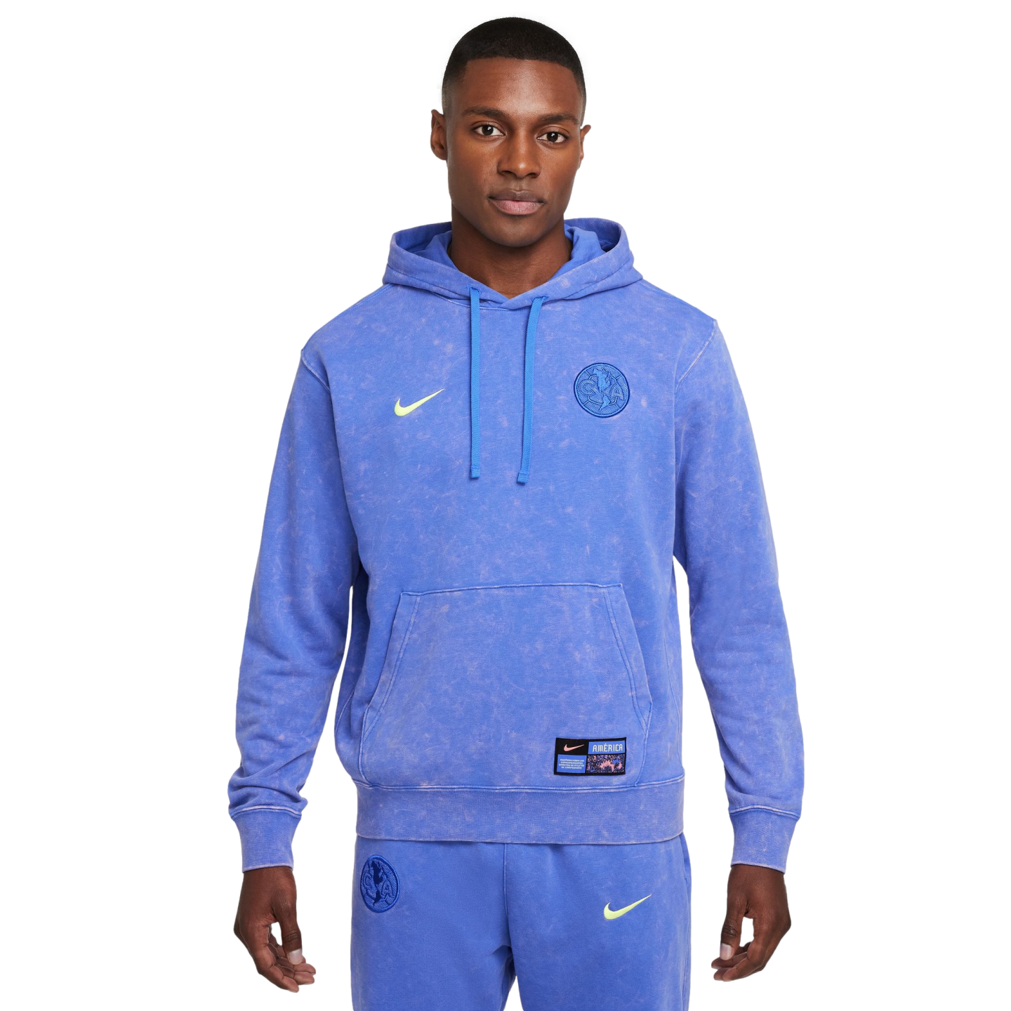 (NIKE-FZ8554-433) Sudadera con capucha Nike Club America Club [AZUL MEDIO/CHIFÓN LIMÓN] (Lanzamiento el 1/9/24)