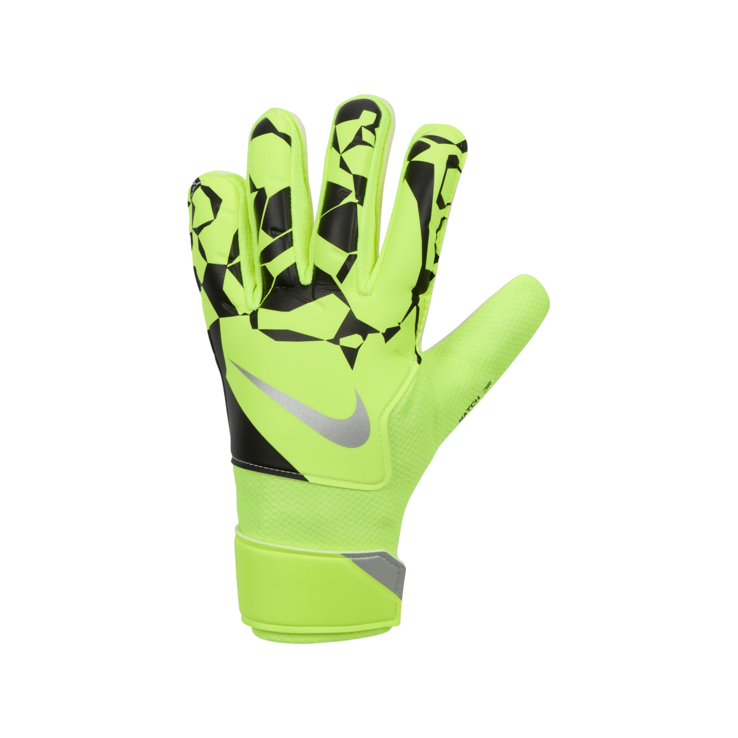 (NIKE-HQ0258-702) Guantes de portero Nike Match para jóvenes [VOLT/NEGRO/PLATA METALIZADA] (lanzamiento el 17/10/24)