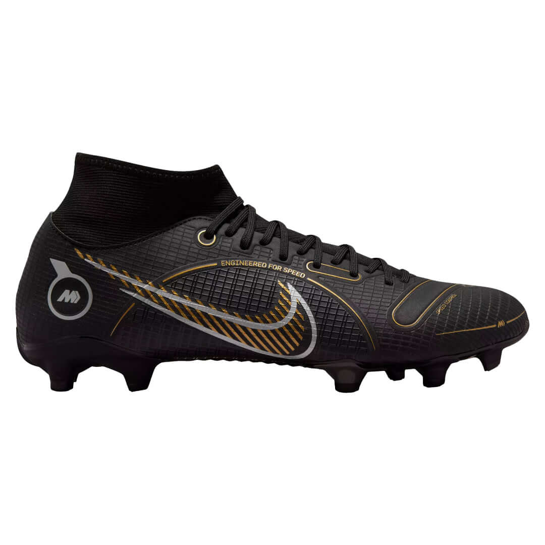 (NIKE-DJ2873-007) Nike Mercurial Superfly 8 Academy MG Firm Ground Cleats [BLACK/METALLIC GOLD-METALLIC SILVER]