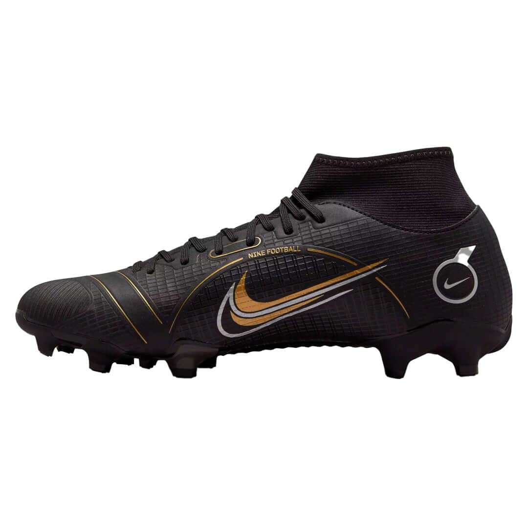 (NIKE-DJ2873-007) Nike Mercurial Superfly 8 Academy MG Firm Ground Cleats [BLACK/METALLIC GOLD-METALLIC SILVER]