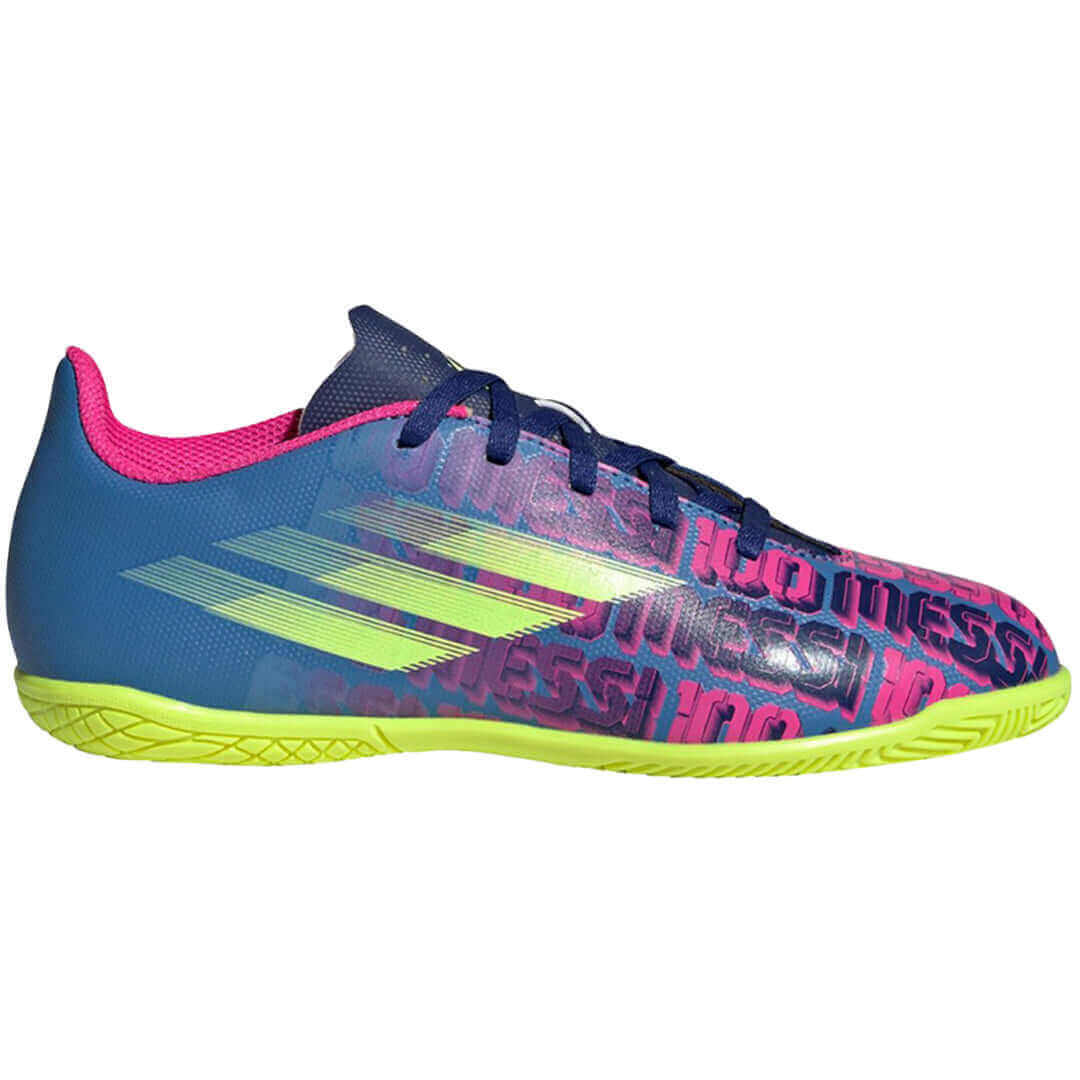 (ADID-FY6914) Adidas X Speedflow Messi .4 Youth Indoor Soccer Shoe [victory blue/shock pink/solar yellow]