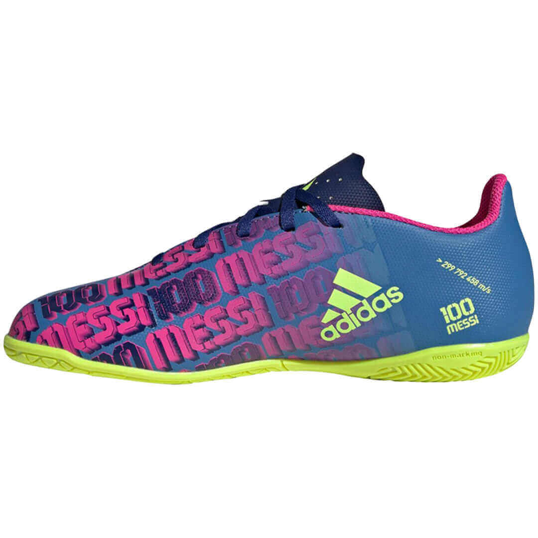 (ADID-FY6914) Adidas X Speedflow Messi .4 Youth Indoor Soccer Shoe [victory blue/shock pink/solar yellow]