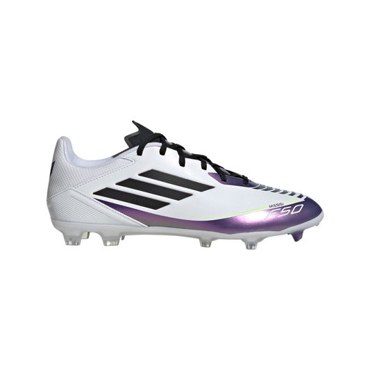 (ADID-IE9073) Botas de fútbol para terreno firme Adidas F50 League Messi [FTWWHT/CBLACK/UNIPUR] (lanzamiento el 24/10/10)