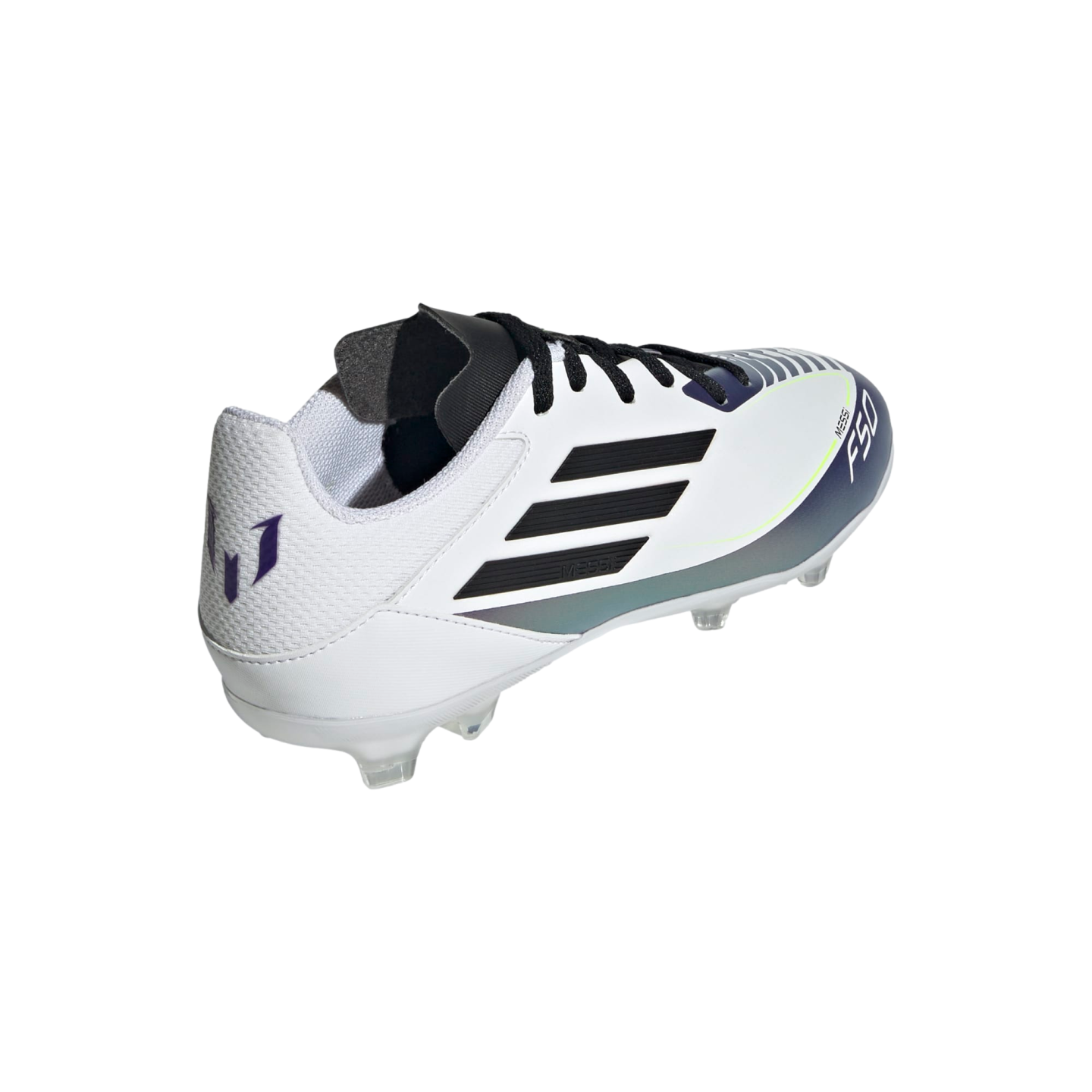 (ADID-IE9089) Botas de fútbol para terreno firme para jóvenes Adidas F50 League Messi [FTWWHT/CBLACK/UNIPUR] (lanzamiento el 24/10/10)