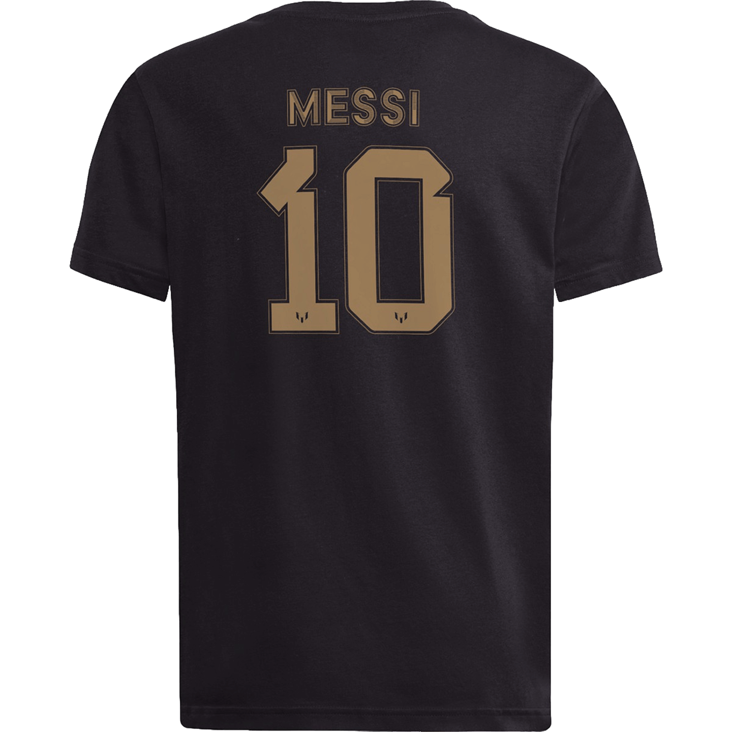 Camiseta juvenil dorada con nombre y número de Messi de Adidas