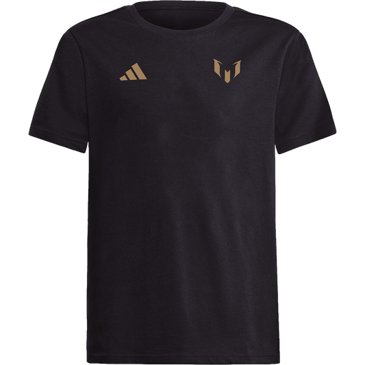 Camiseta juvenil dorada con nombre y número de Messi de Adidas