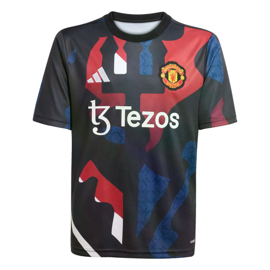 (ADID-JD7146) Camiseta juvenil prepartido del Manchester United de Adidas [NEGRO/AZUL MARINO/BLANCO/] (lanzamiento el 1/12/24)