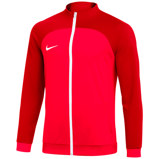 Two-tone red Nike track jacket with a white zipper and swoosh logo. The sleeves and shoulders are a darker red compared to the bright red body.