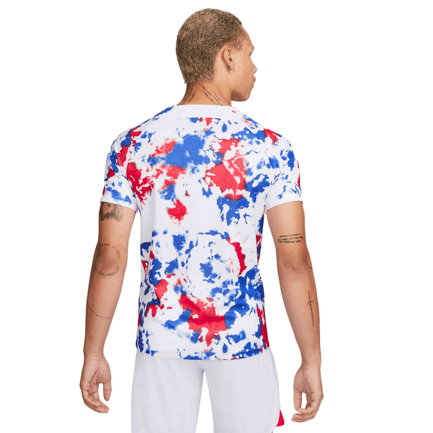 Camiseta de futbol prepartido de Estados Unidos 2022 para hombre de Nike tenido anudado en rojo blanco y azul