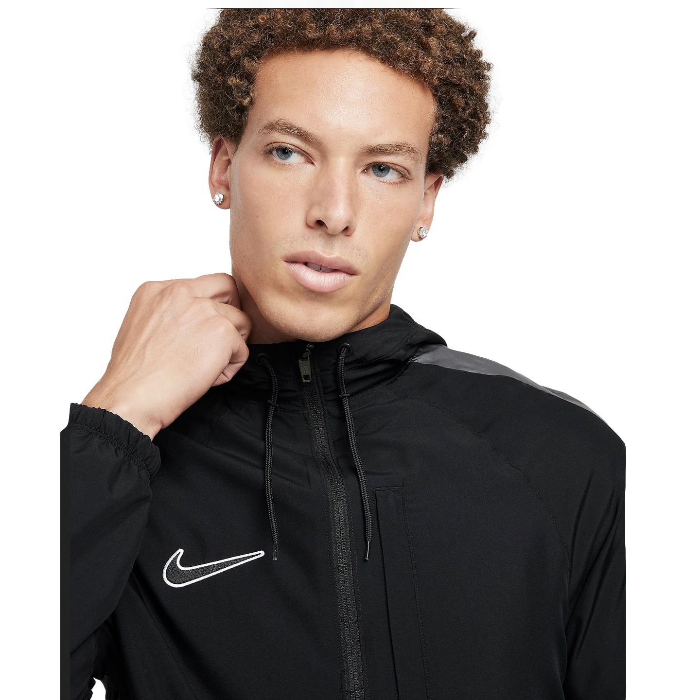 (NIKE-FZ0585-010) Chaqueta con capucha impermeable Nike Academy [NEGRO/NEGRO/BLANCO/BLANCO]