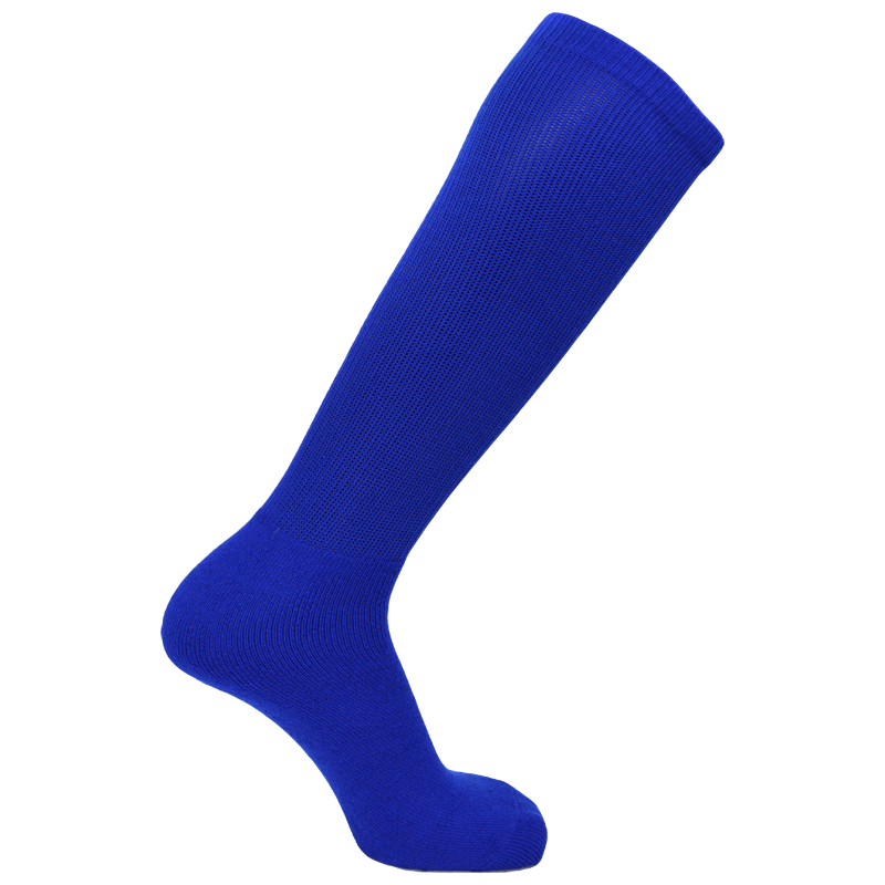 A solid royal blue, knee-high athletic sock shown against a plain white background.