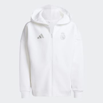 adidas Youth Real Madrid Full Zip Hooded Anthem Jacket - White