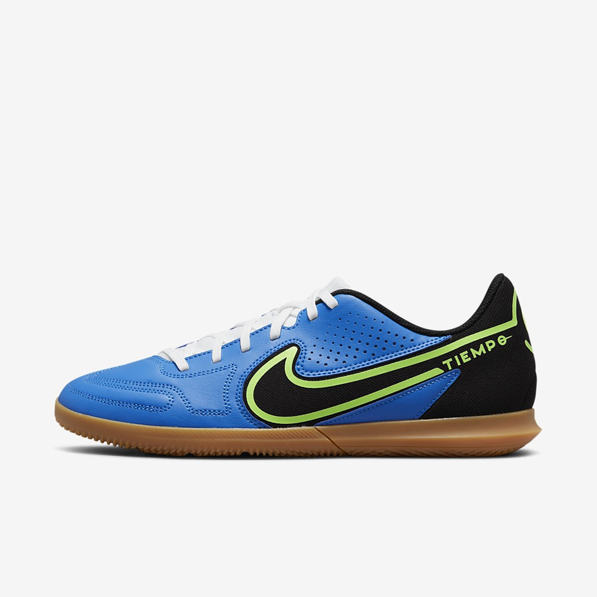 :Nike Tiempo Legend 9 Club IC Indoor Soccer Shoes - Light  Photo Blue / Lime Glow / Gum Medium Brown /