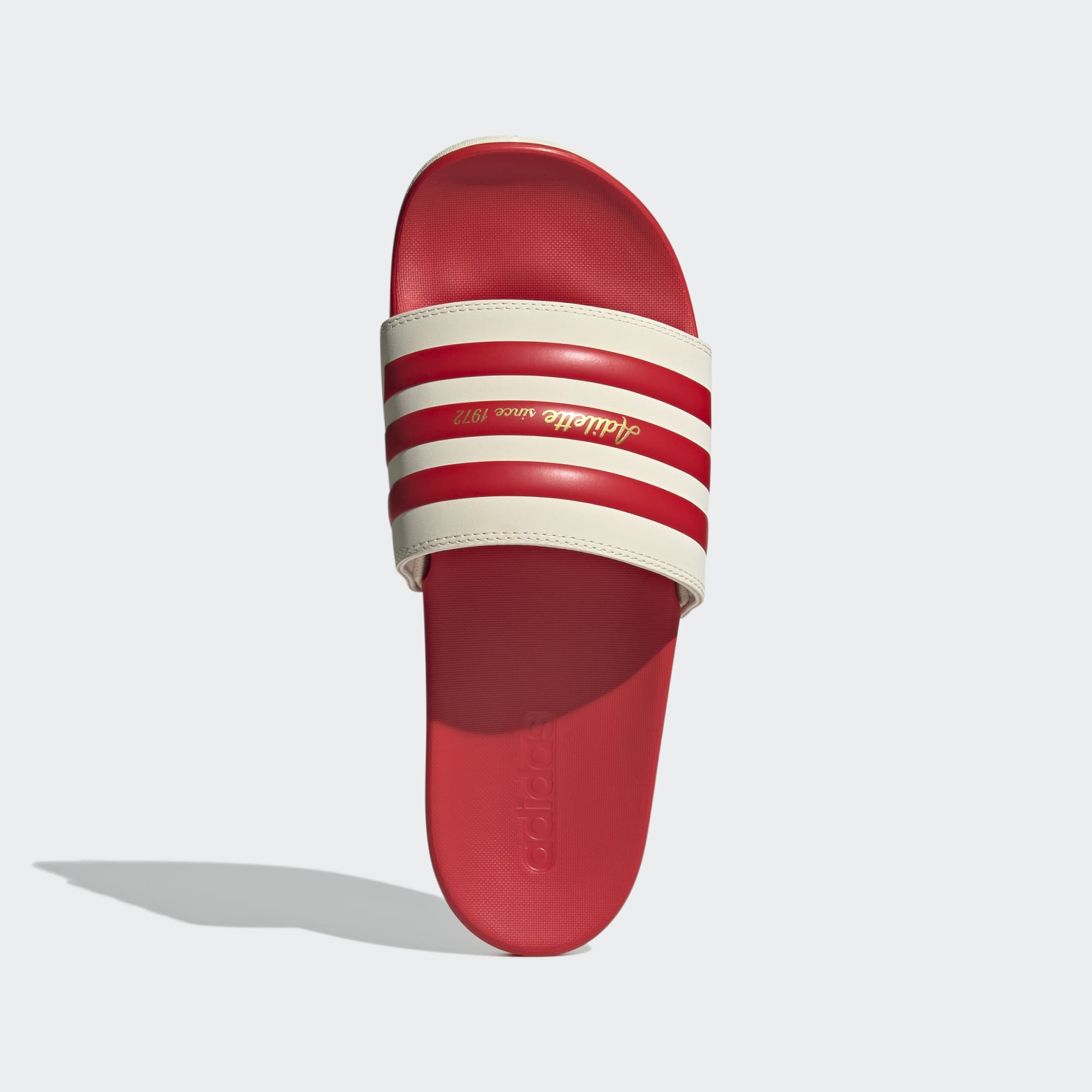 Stefans Soccer - Wisconsin - Slides Metallic Red - White Vivid Comfort / Wonder Adilette / Gold adidas