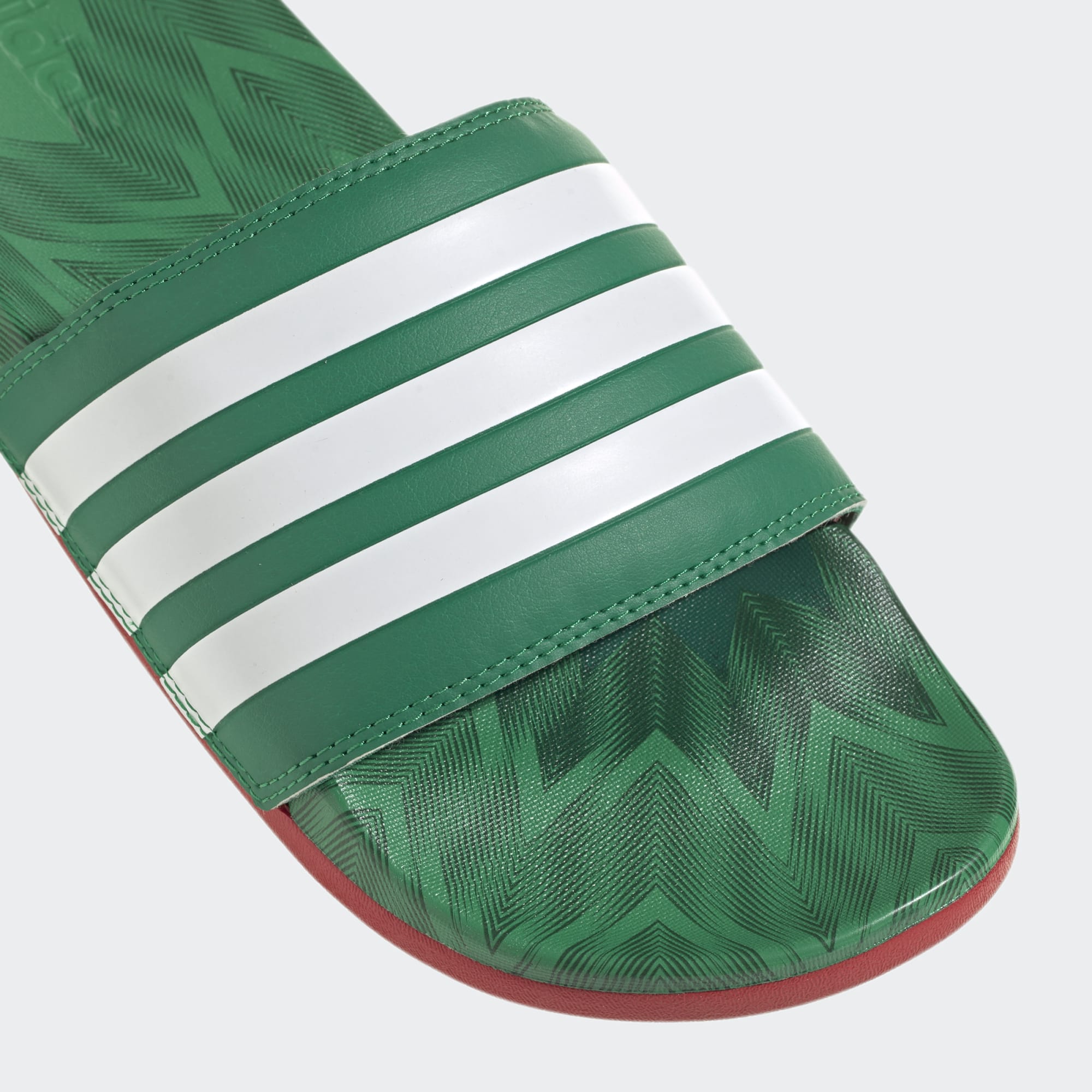 stefanssoccer.com:adidas Adilette Comfort Slides - Vivid Green / Cloud White  / Scarlet