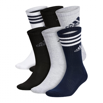 adidas adi Mens Cushioned Mixed 6-Pack Crew Sock (sz 6-12) - Grey / Navy / Black / White
