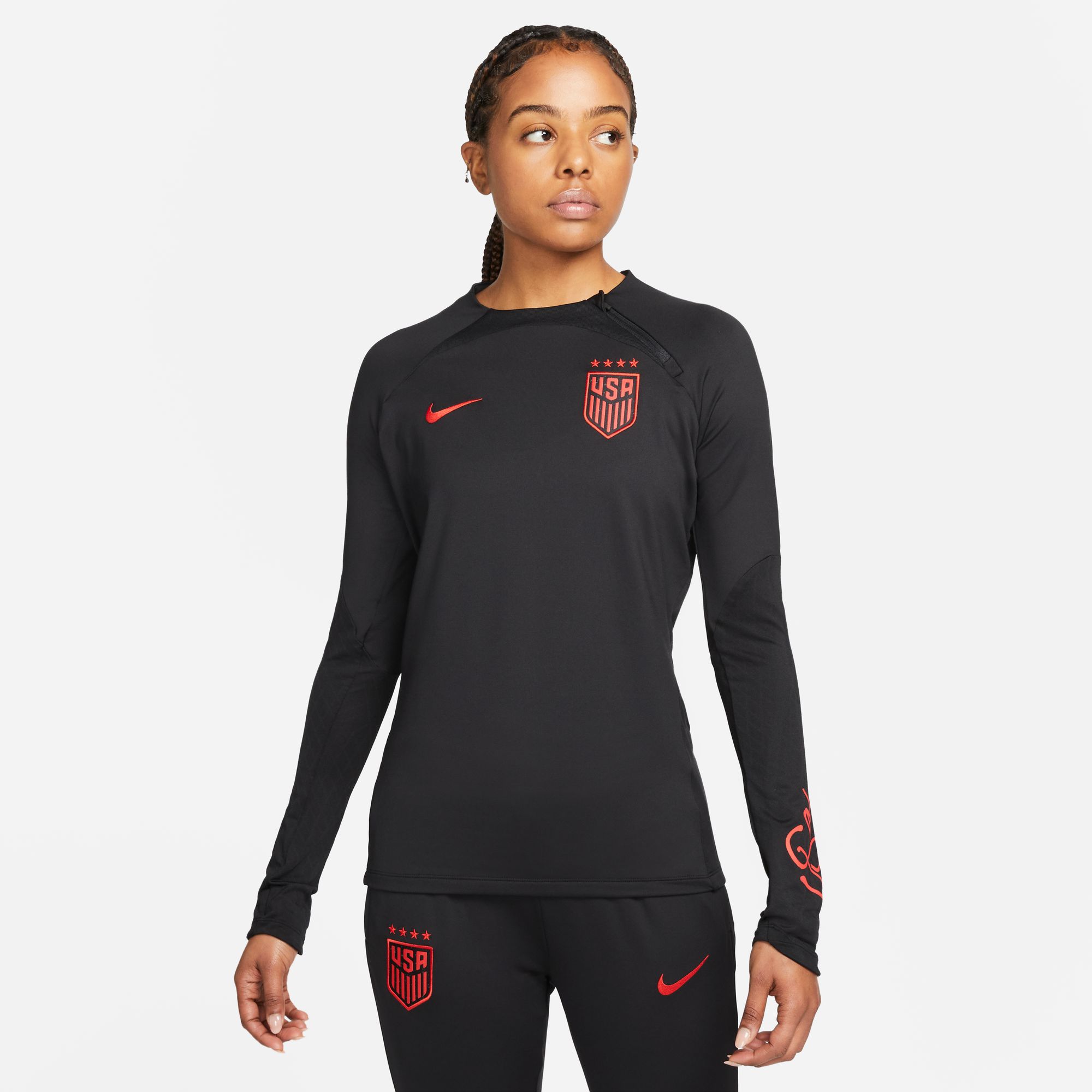 Nike Women's USA 4* LS Strike Knit Drill Top - Black / Red