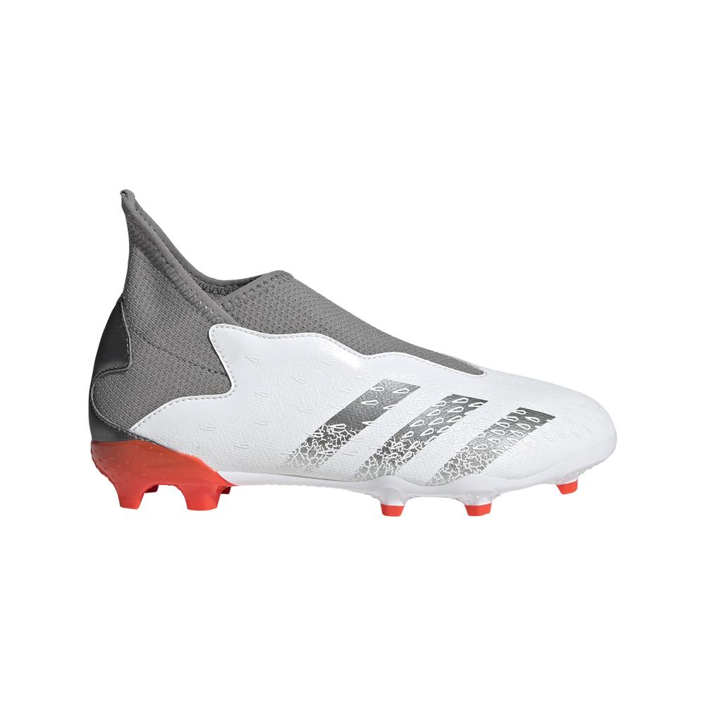 stefanssoccer.com:adidas Predator Freak.3 Youth Laceless FG Soccer - Cloud White Iron Metallic / Solar Red